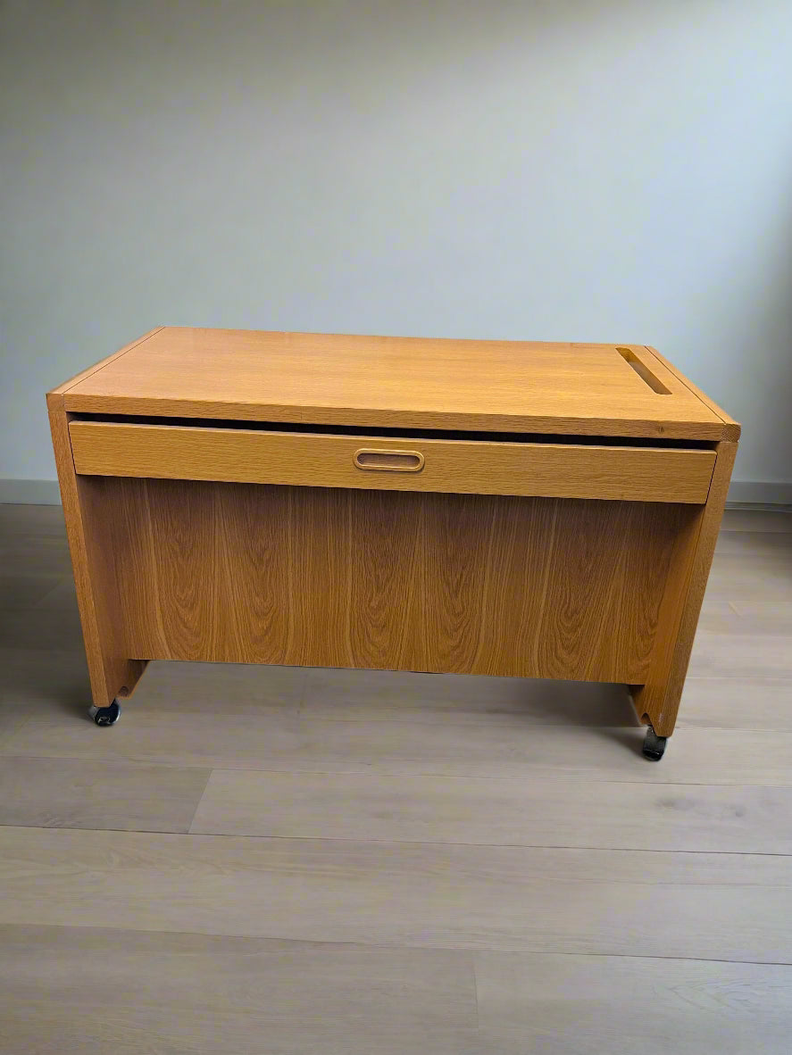 Compact Wooden Desk on Wheels with Pull-Out Drawer