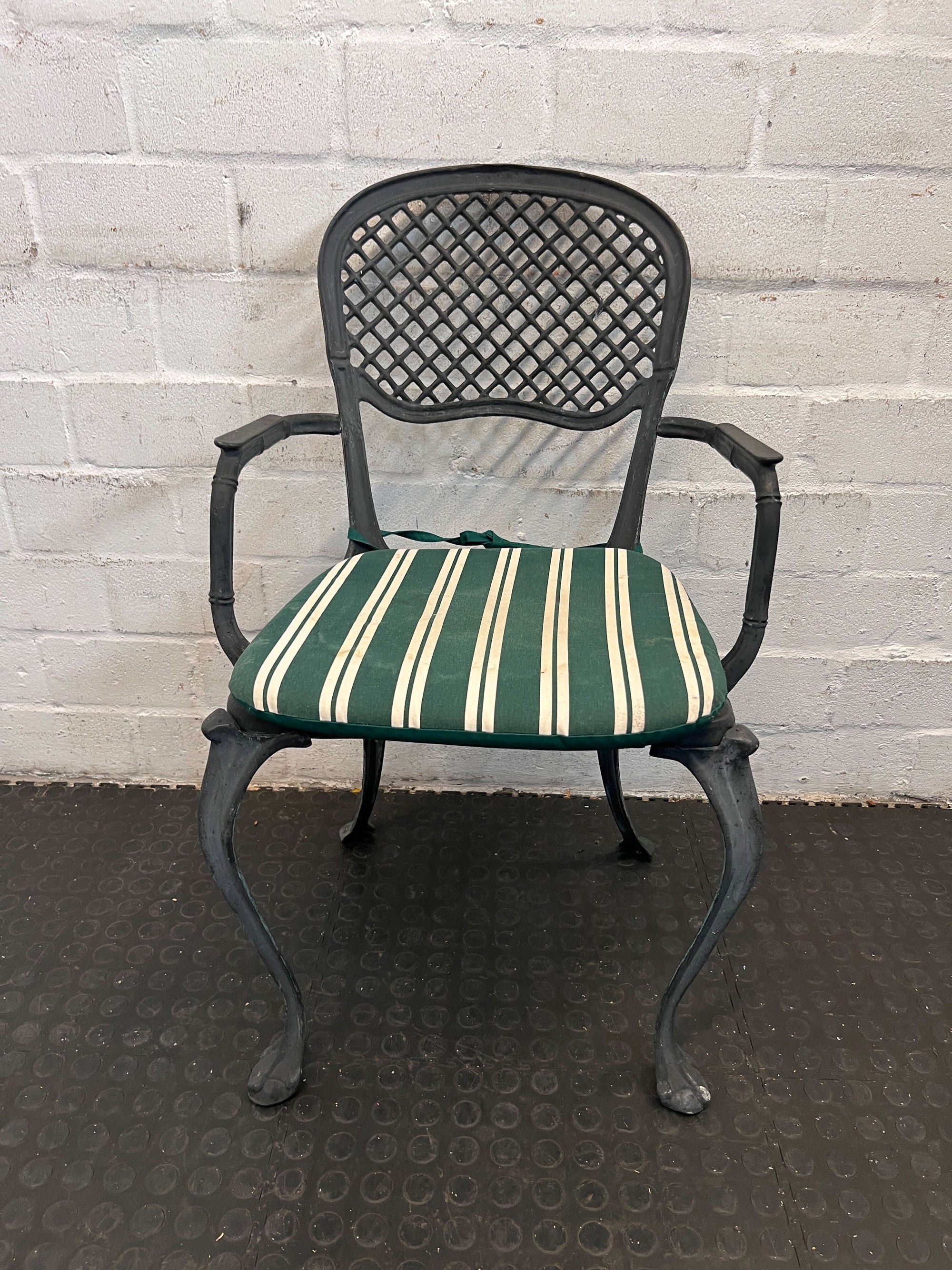 Vintage Green and White Striped Metal Chair