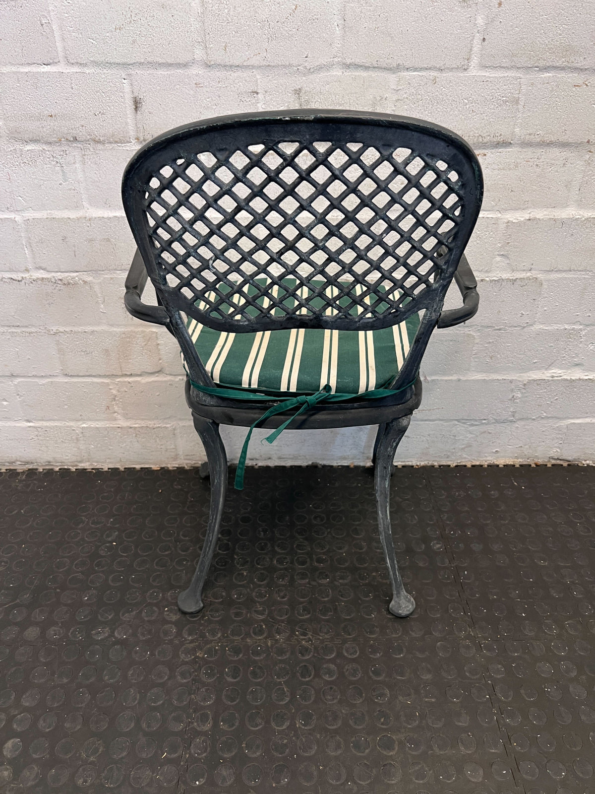 Vintage Green and White Striped Metal Chair