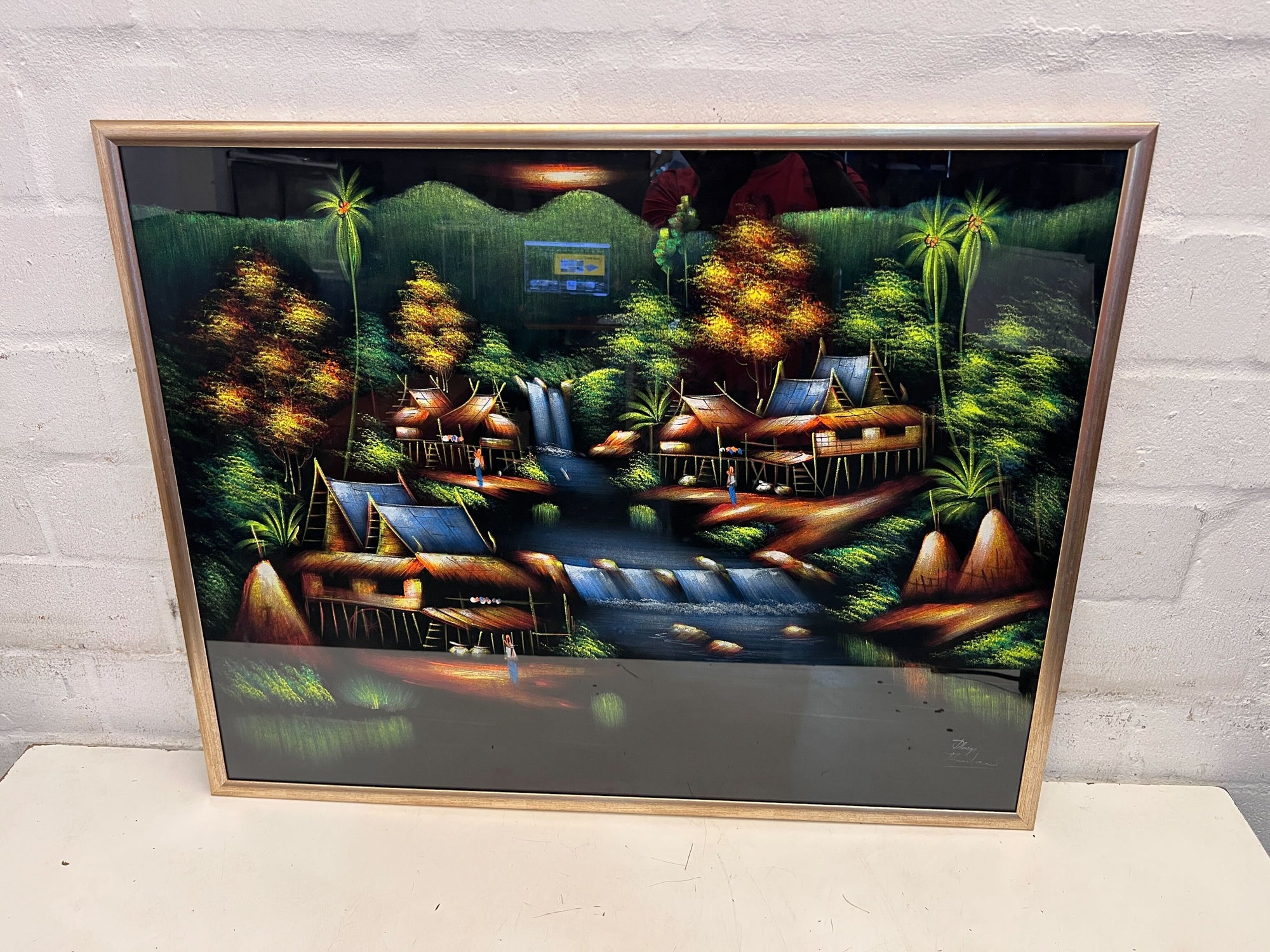 Framed Landscape Art Print, Multicolor, Wood Frame Thailand scene