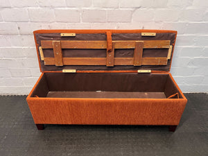 Orange Fabric Storage Bench - Upholstered, Sturdy Wooden Legs