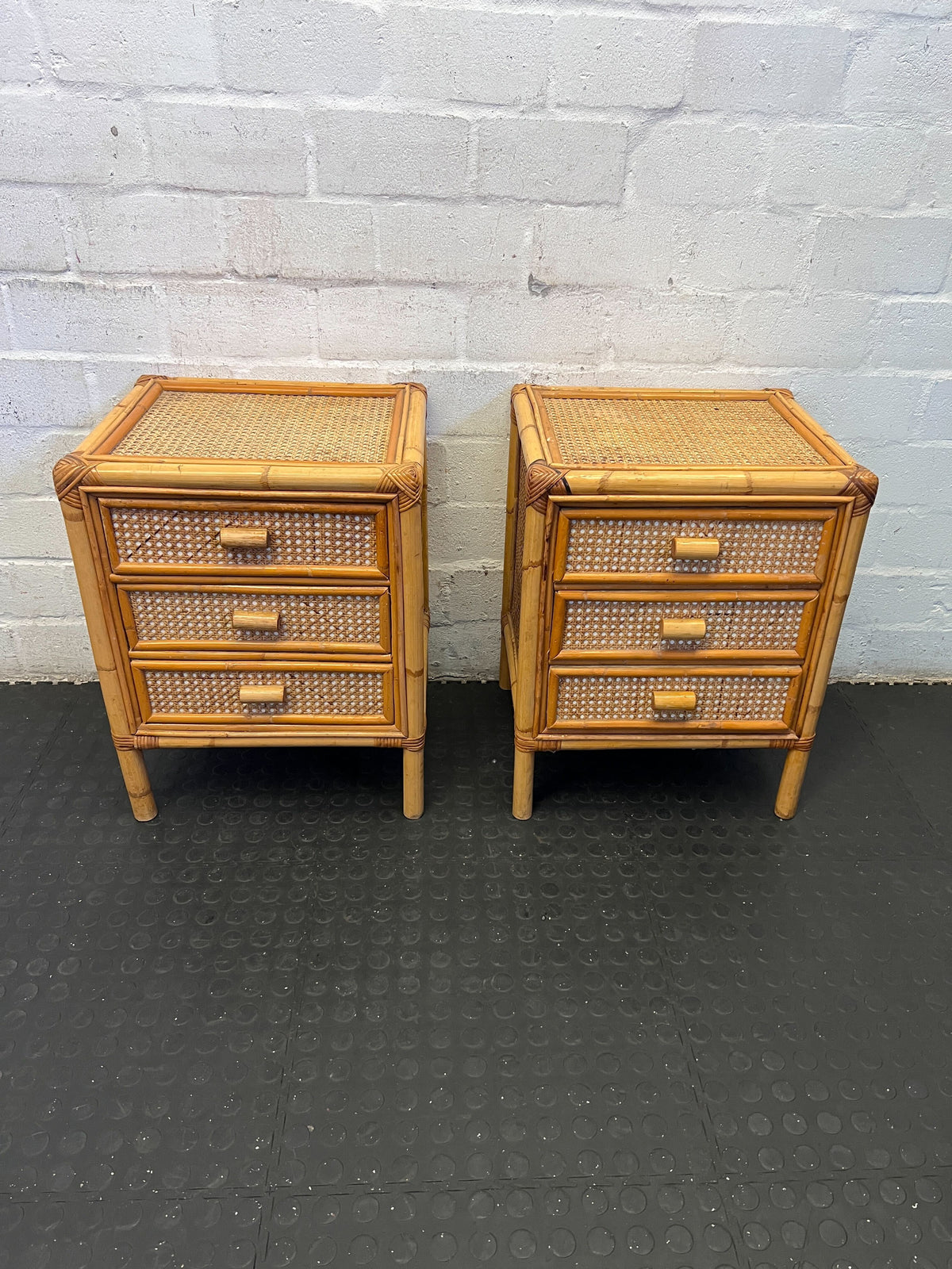 Charming Vintage Rattan & Cane Weave 3-Drawer Unit / Bedside Table