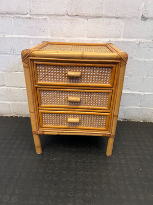 Charming Vintage Rattan & Cane Weave 3-Drawer Unit / Bedside Table