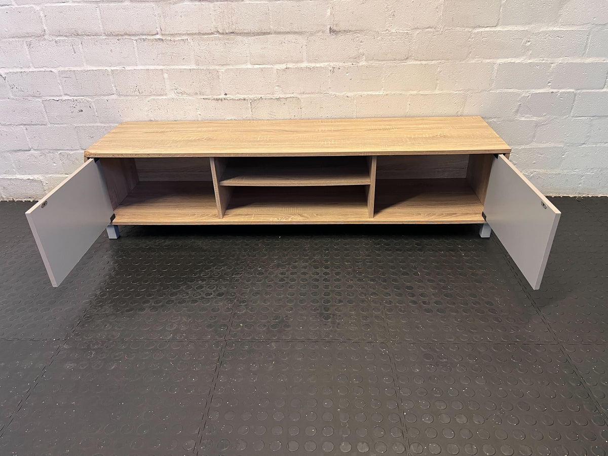 Modern Oak TV Stand with Grey Cabinets – Minimalist Style - REDUCED