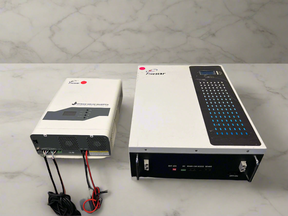 Fivestar 3kVA 24V Hybrid Inverter + 3.84kWh LiFePO₄ Battery Bundle — Pure Sine, 60A Solar Charger