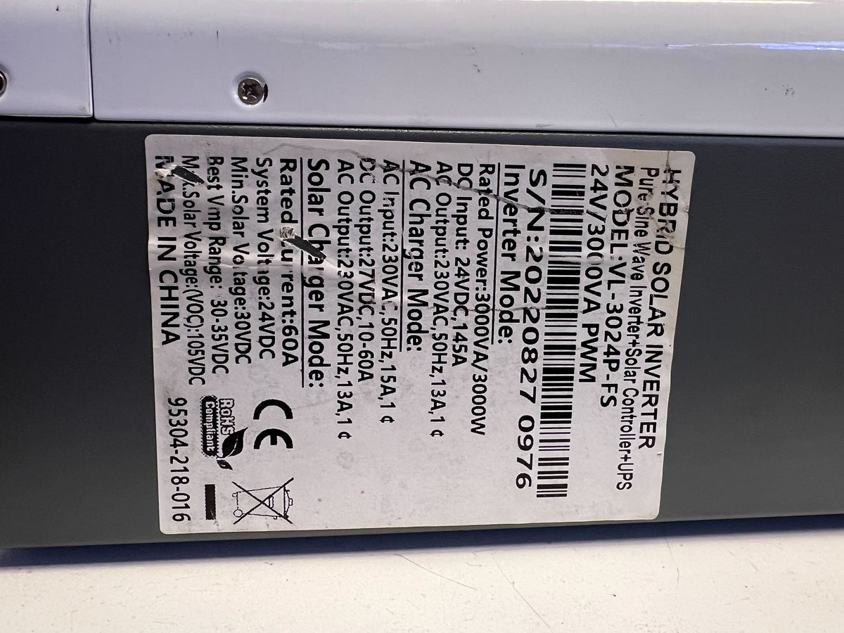 Fivestar 3kVA 24V Hybrid Inverter + 3.84kWh LiFePO₄ Battery Bundle — Pure Sine, 60A Solar Charger