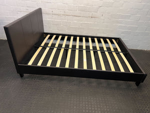 Modern Black Bed Frame with Upholstered Headboard