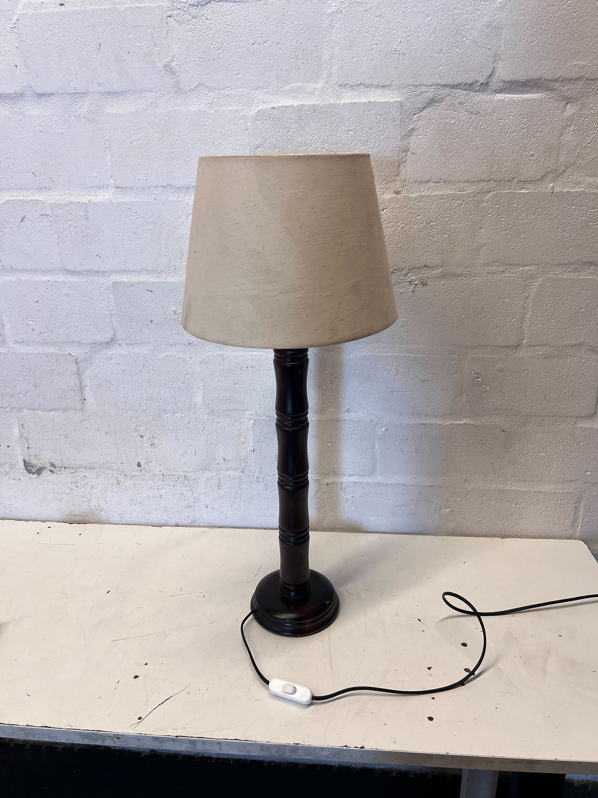 Vintage Dark Wood Table Lamp with Beige Shade - 2ndhandwarehouse.com