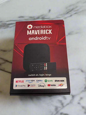Medialabix Maverick Android TV box packaging on a light gray surface