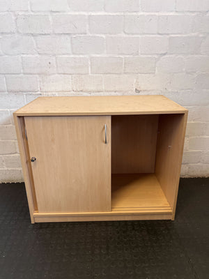 Light Wood Sliding Door Storage Cabinet with Lock - 2ndhandwarehouse.com