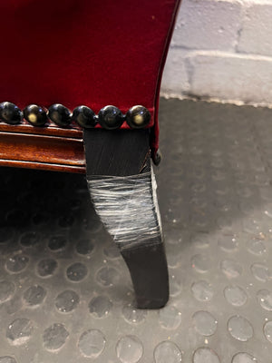 Vintage Burgundy Leather Wingback Chair with Wooden Details - REDUUCED