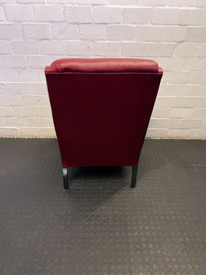 Vintage Burgundy Leather Wingback Chair with Wooden Details - REDUUCED