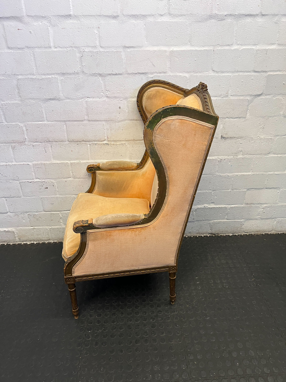 Vintage Velvet Wingback Armchair in Warm Orange – Minor Wear - REDUCED