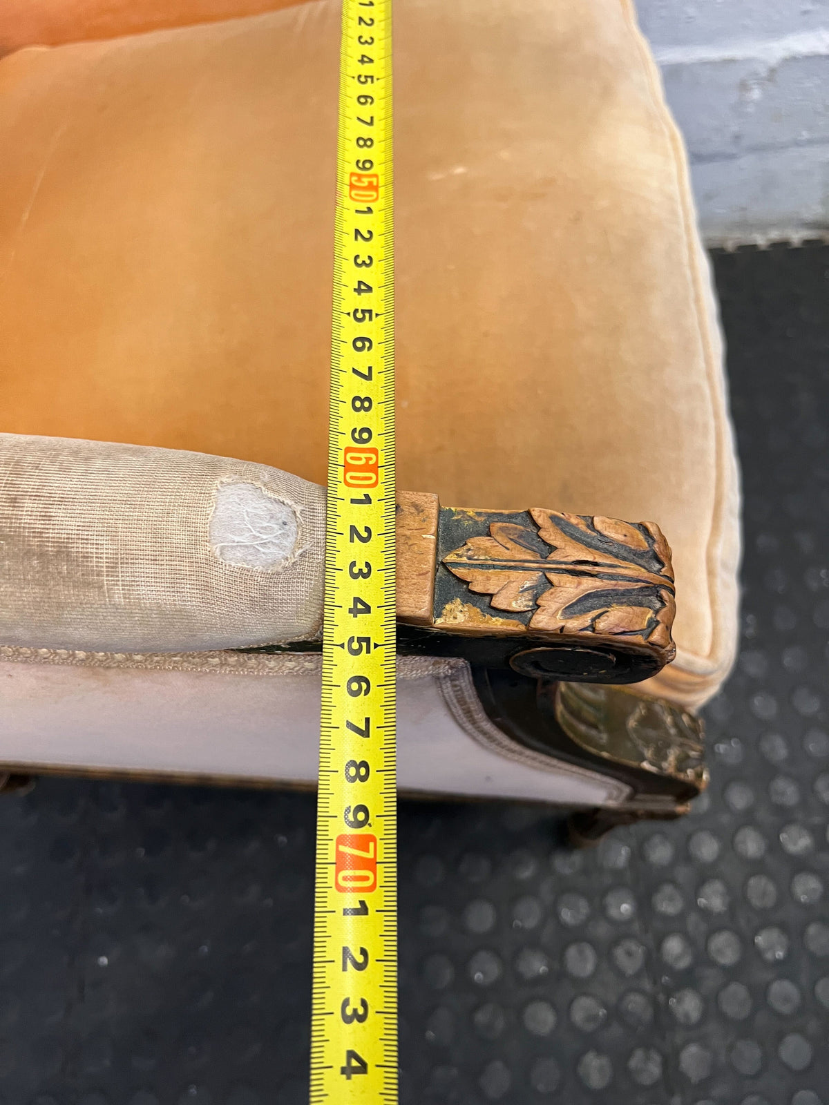 Vintage Velvet Wingback Armchair in Warm Orange – Minor Wear - REDUCED