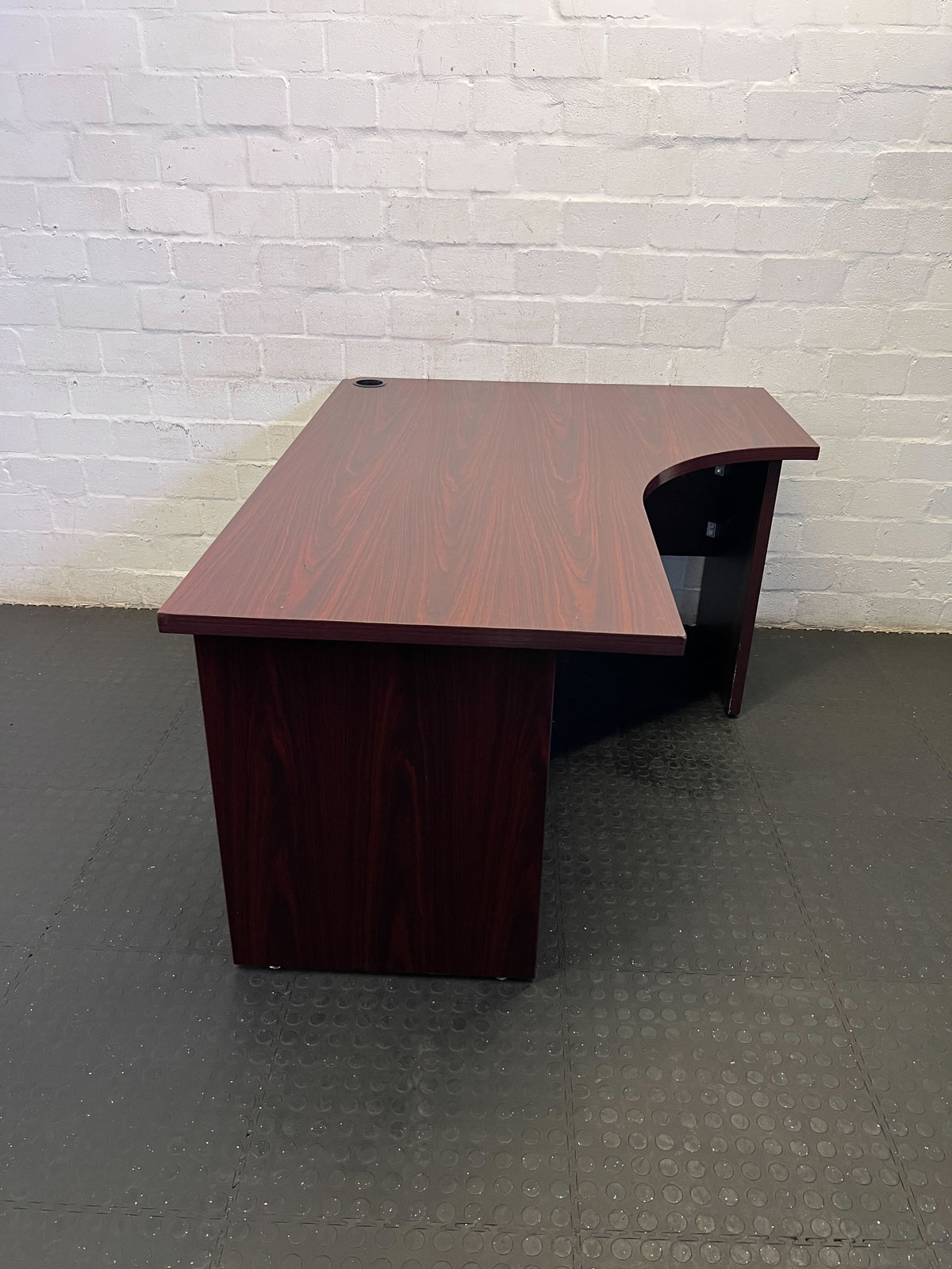 Efficient L-Shaped Office Desk - Dark Wood Finish