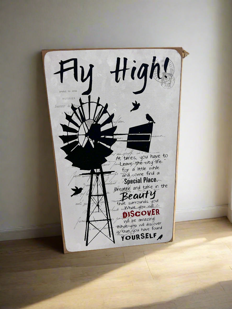 Charming Vintage Windmill Wall Art with Inspirational Quote 661 x 36cm - 2ndhandwarehouse.com