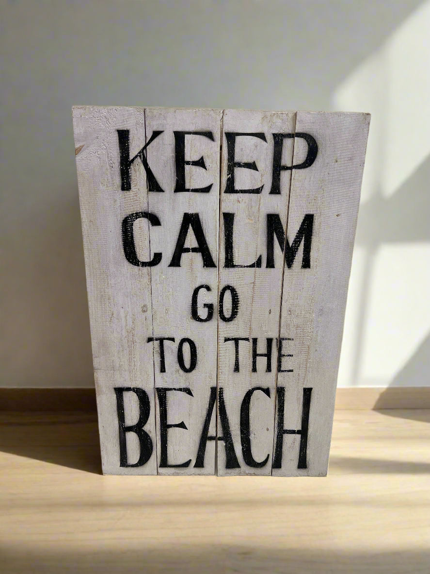 Rustic Wooden Beach Sign - "Keep Calm Go to the Beach"