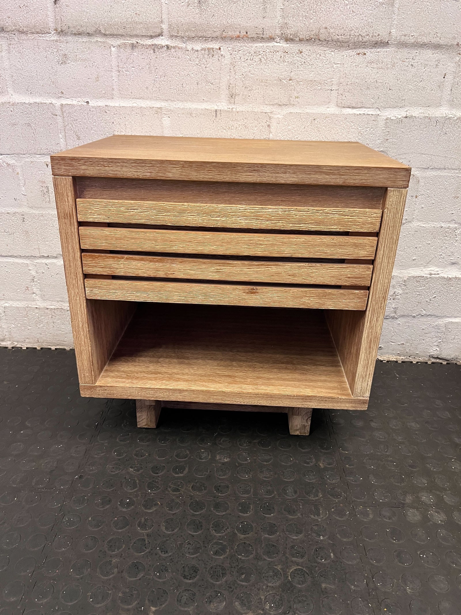 Stylish Wooden Nightstand with Slatted Drawers, Light Oak Finish