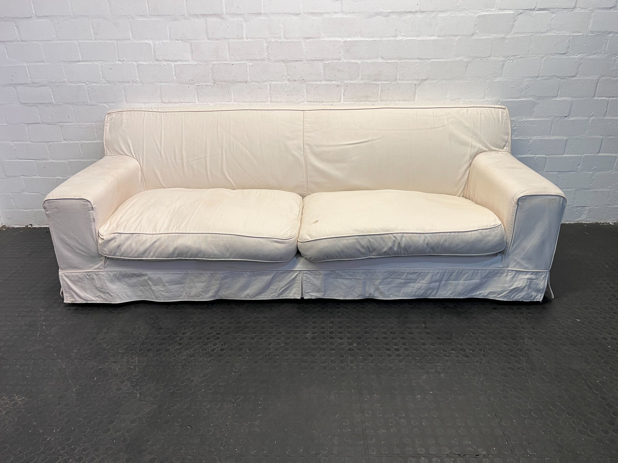 2 Seater White Linen Sofa - Casual Chic