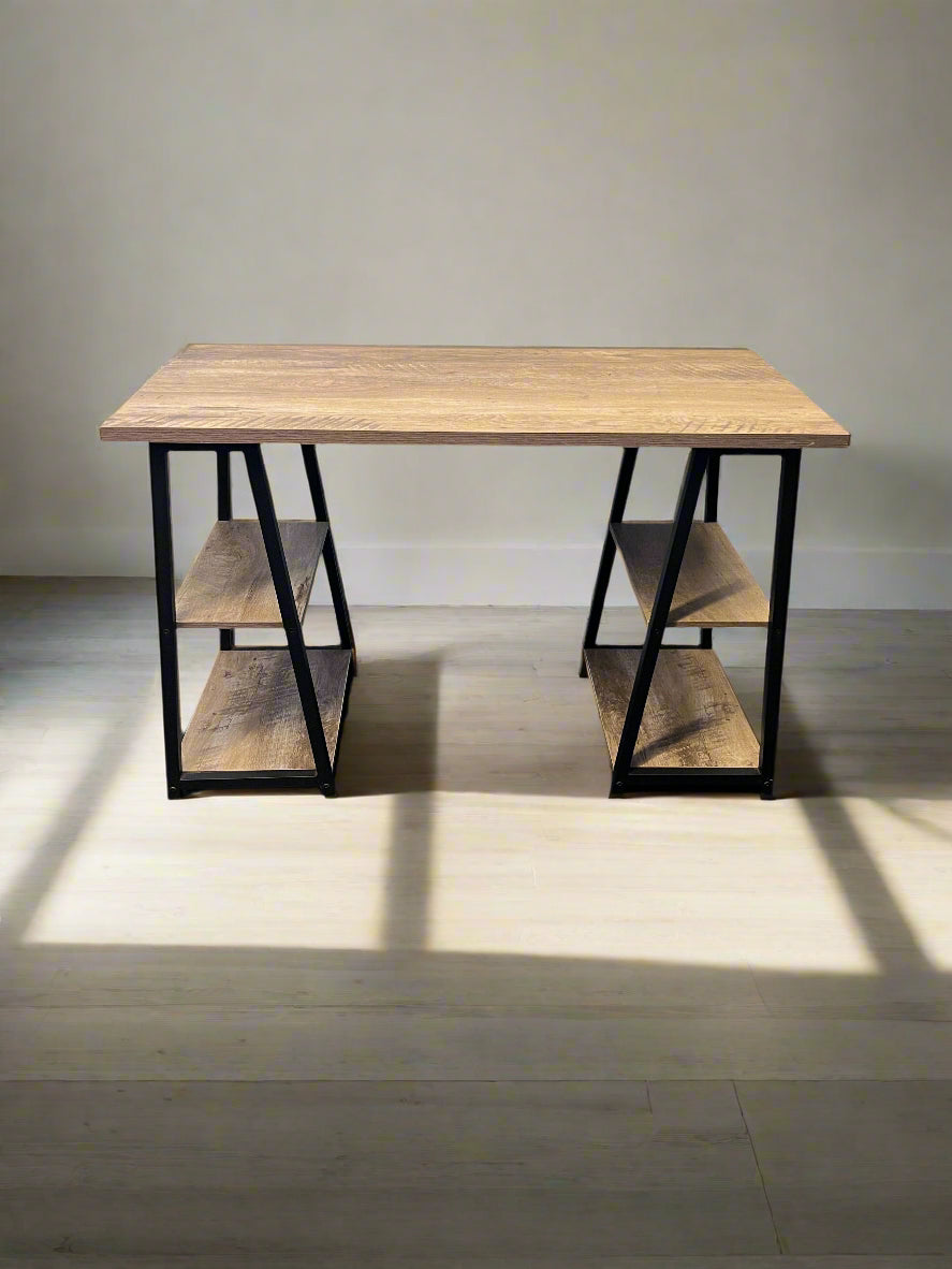 Stylish Rustic Oak Desk with Black Metal Frame