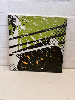 Vibrant Abstract Wall Art – Green, Black, and White Splatter Design
