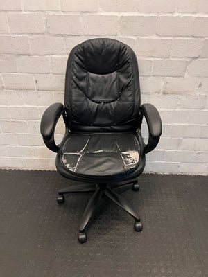 Black Leather Office Chair with Armrests - Fabric wear