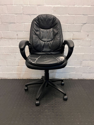 Black Leather Office Chair with Armrests - Fabric wear