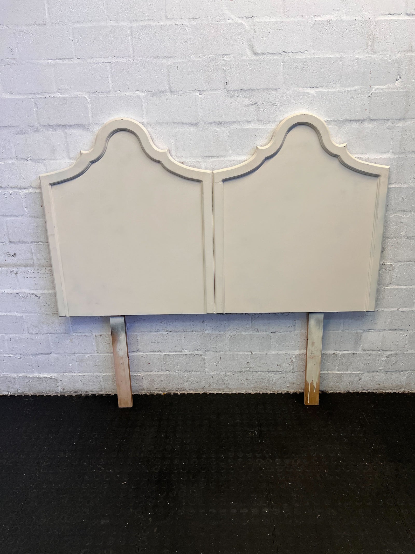 Elegant White Vintage Wooden Headboard with Minor Wear
