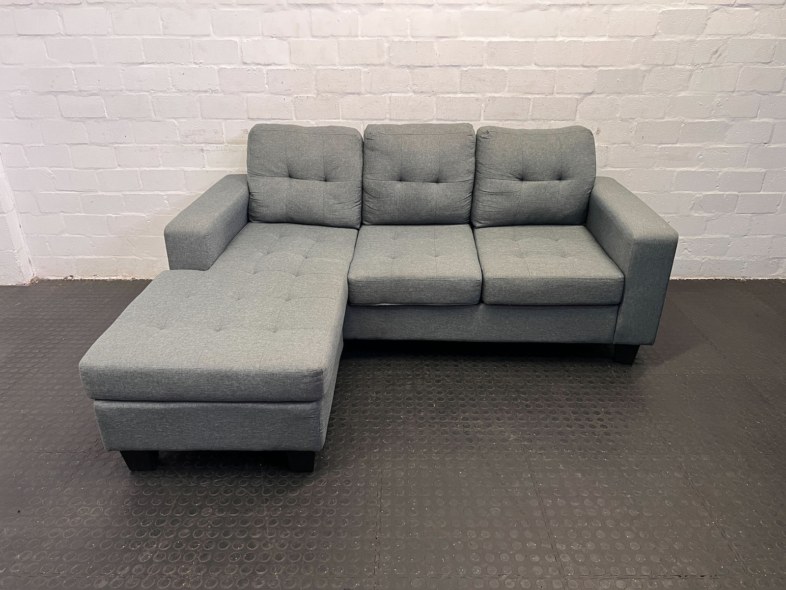 Modern Grey Fabric Sectional Couch with Storage Ottoman