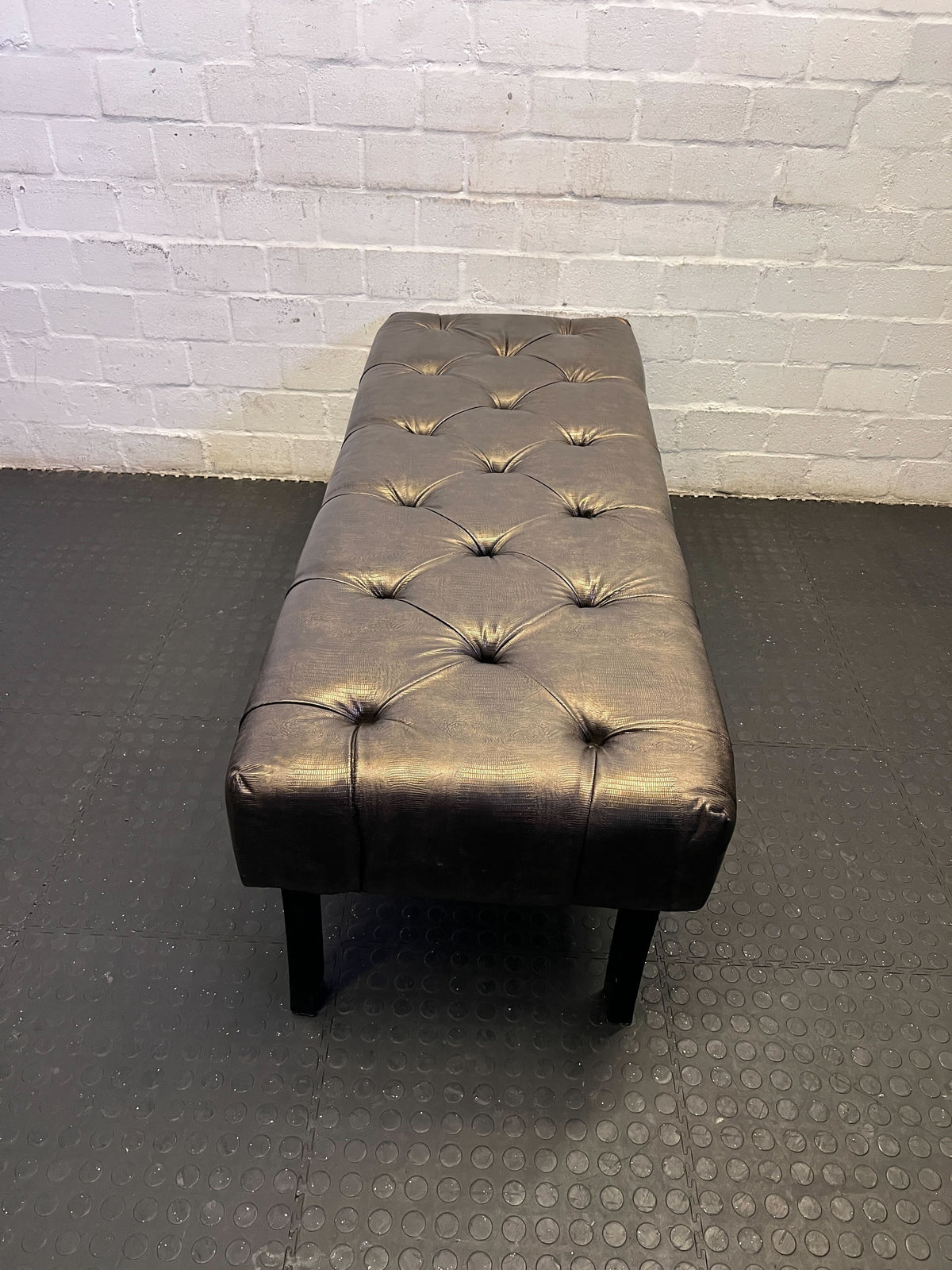 Stylish Black Faux Leather Tufted Bench with Sturdy Legs
