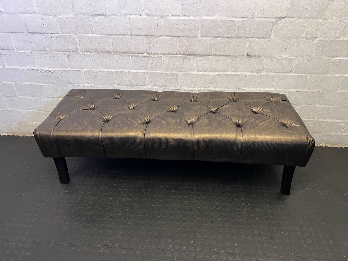 Stylish Black Faux Leather Tufted Bench with Sturdy Legs