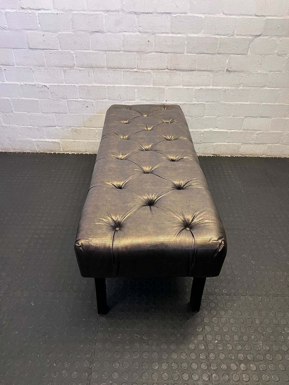 Stylish Black Faux Leather Tufted Bench with Sturdy Legs