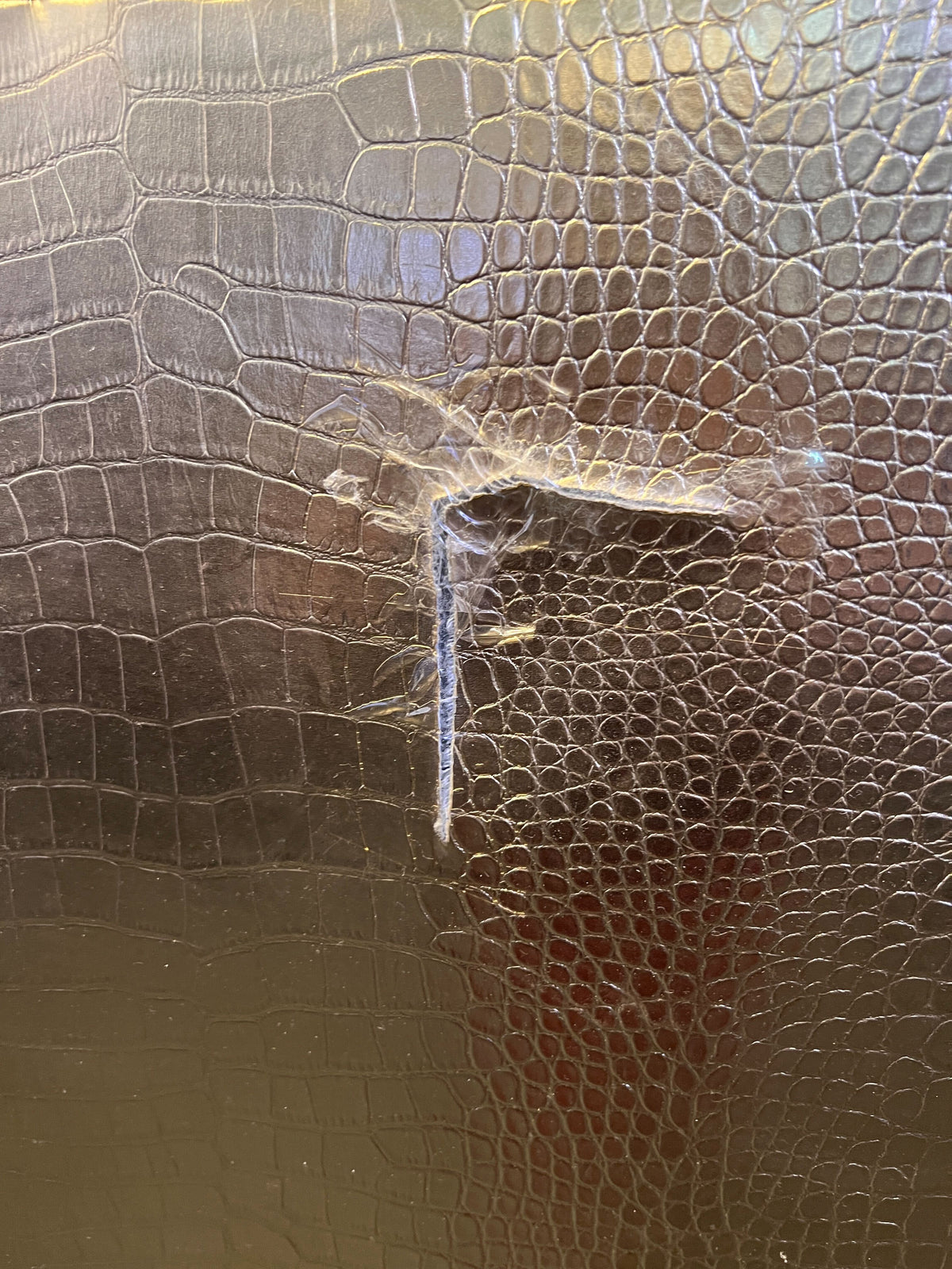 Glamorous Gold Faux Leather High-Back Armchair with Minor Wear