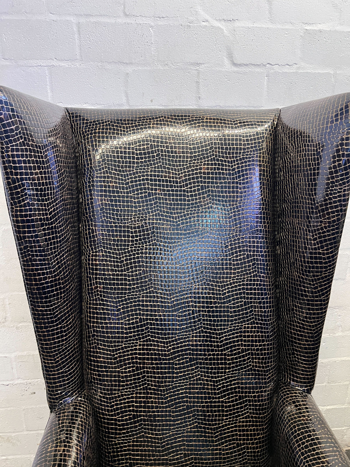 Stylish Black Crocodile Print High-Back Accent Chair