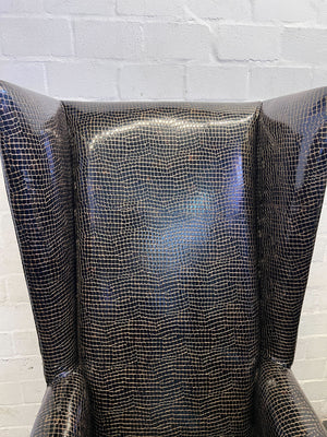 Stylish Black Crocodile Print High-Back Accent Chair