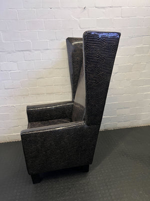 Stylish Black Crocodile Print High-Back Accent Chair