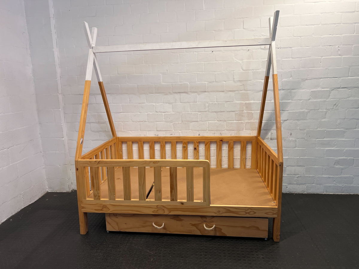 Charming Wooden Teepee Toddler Bed with Storage Drawer - REDUCED
