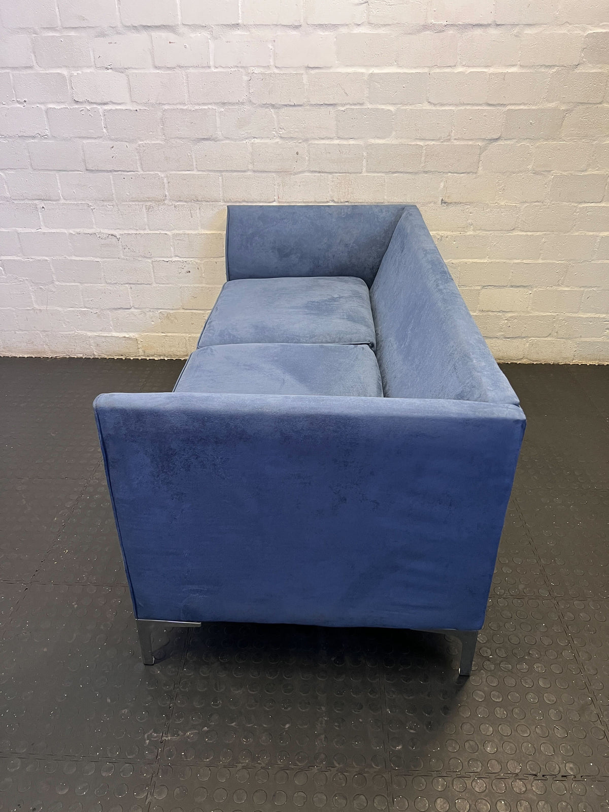 Stylish Blue Velvet 2-Seater Couch with Minor Wear