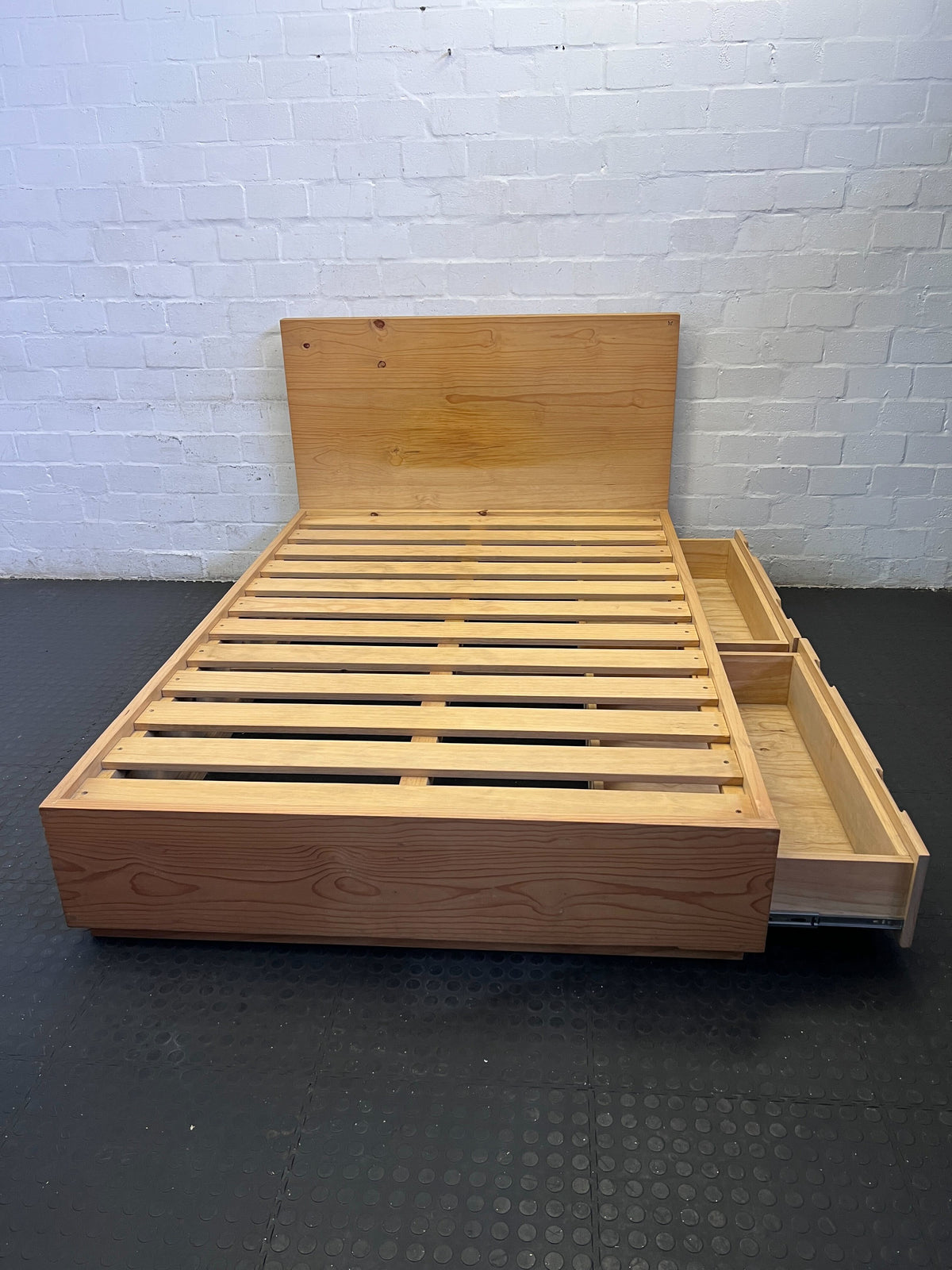 Minimalist Wooden Double Bed Frame with Headboard & Drawers