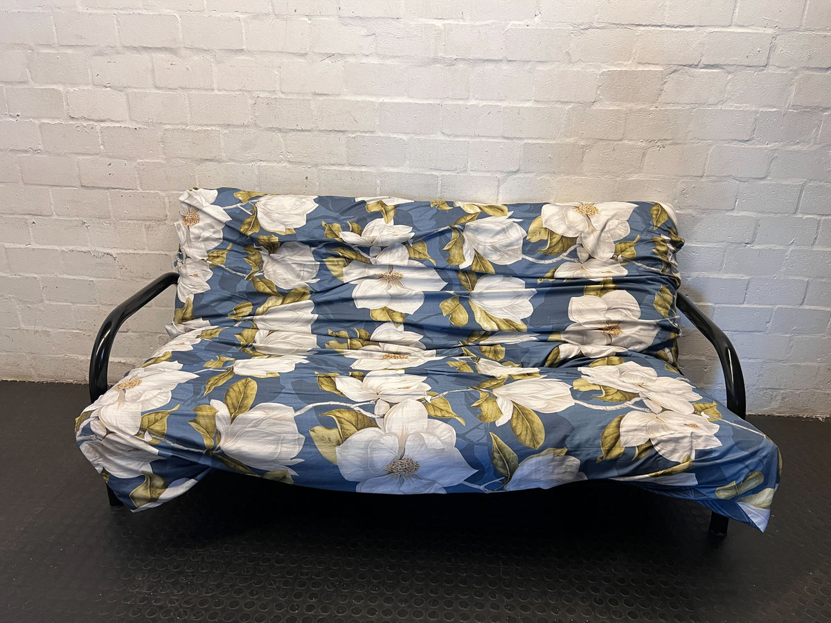 Charming Magnolia Print Futon Sofa with Black Frame