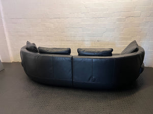 Sleek Black Leather Curved Modular Sofa | Modern Lounge Couch
