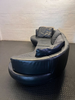 Sleek Black Leather Curved Modular Sofa | Modern Lounge Couch