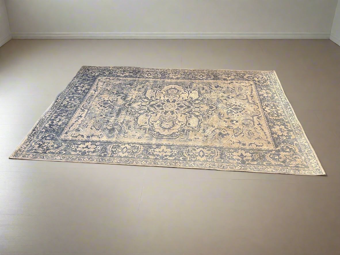 Vintage Blue and Ivory Patterned Area Rug 230 x 155cm