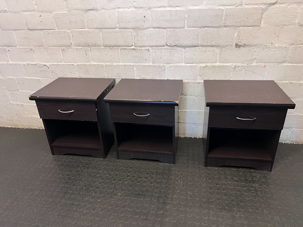 Compact Dark Brown Bedside Table with Drawer & Shelf - 2ndhandwarehouse.com