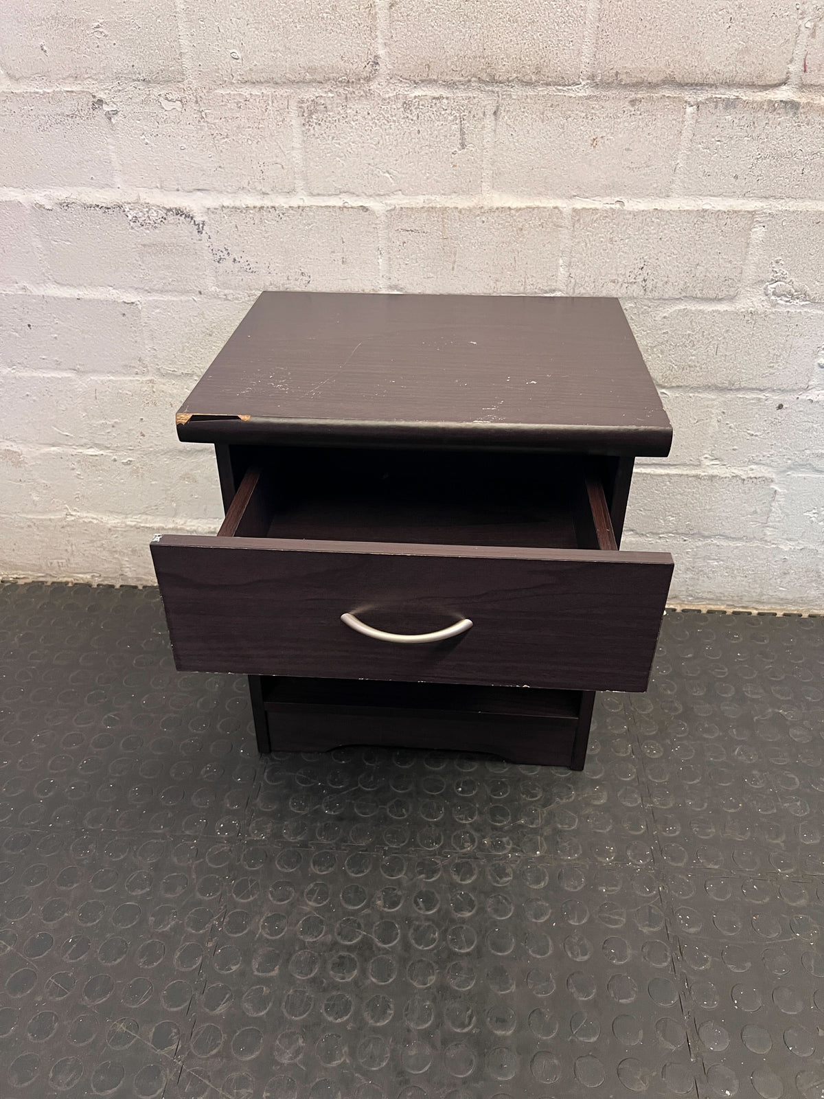Compact Dark Brown Bedside Table with Drawer & Shelf - 2ndhandwarehouse.com