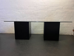 Stylish Glass-top Dining Table with Black Wood Base - REDUCED - 2ndhandwarehouse.com