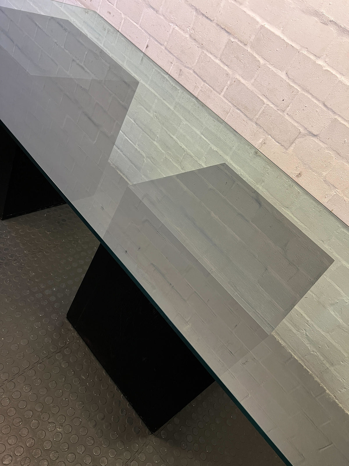 Stylish Glass-top Dining Table with Black Wood Base - REDUCED - 2ndhandwarehouse.com