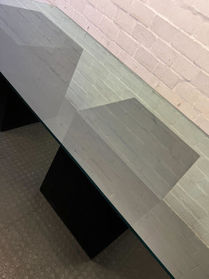 Stylish Glass-top Dining Table with Black Wood Base - REDUCED - 2ndhandwarehouse.com