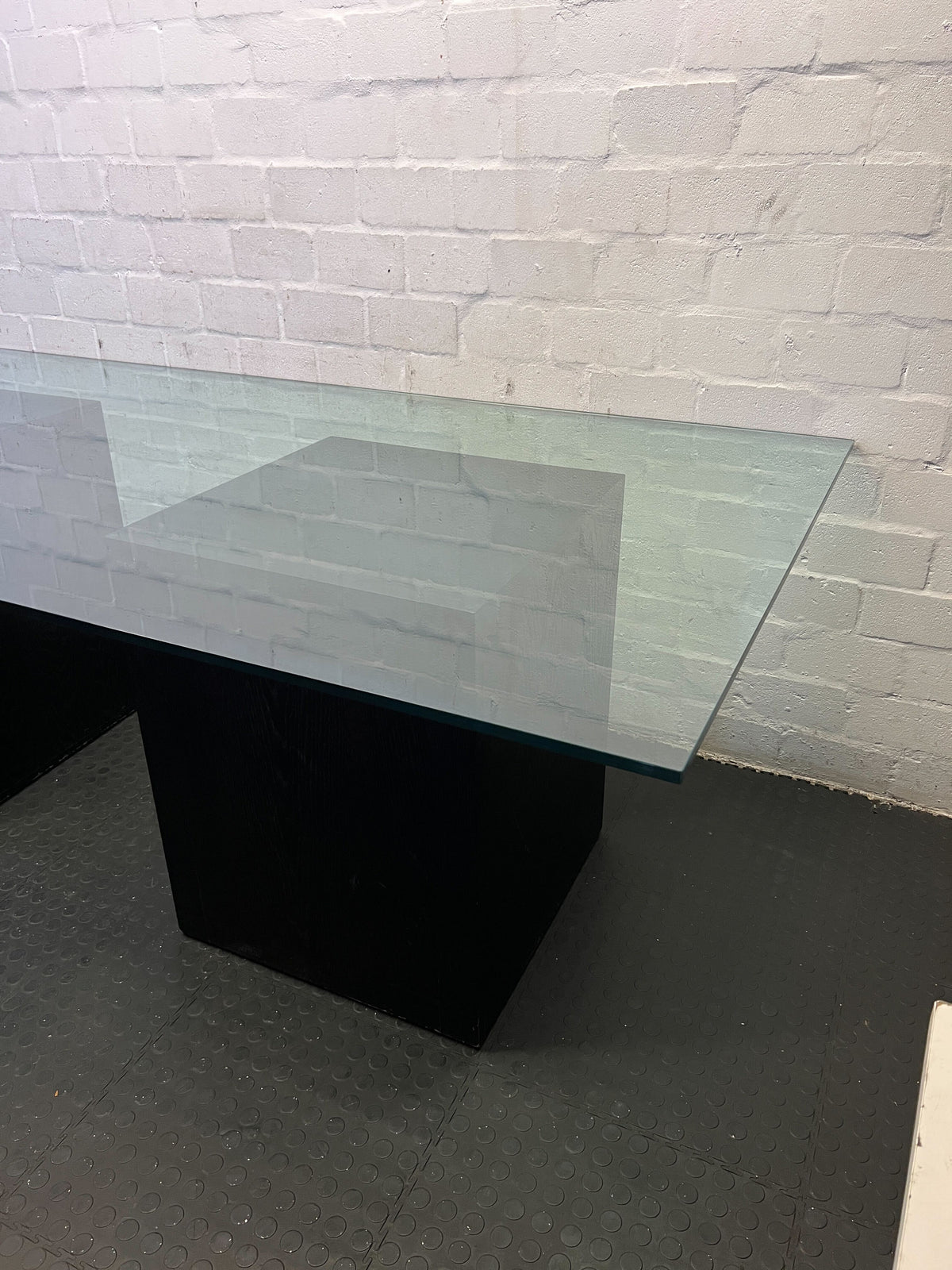 Stylish Glass-top Dining Table with Black Wood Base - REDUCED - 2ndhandwarehouse.com