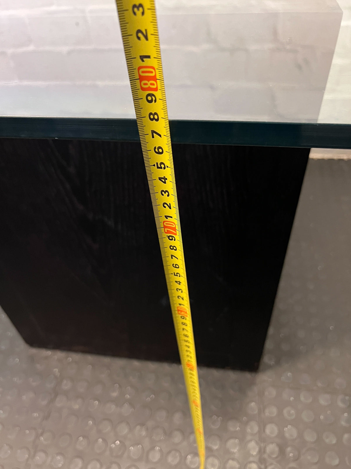 Stylish Glass-top Dining Table with Black Wood Base - REDUCED - 2ndhandwarehouse.com